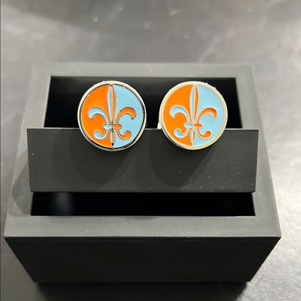 CUFF LINKS / New Orleans Knots -Vibrant Orange and Blue Metal